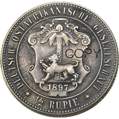 1897 German East Africa 1/2 Rupie Coin Guilelmus II Imperator Silver Plated Copy coin