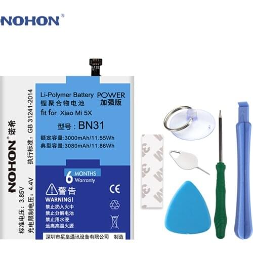 2021 NOHON Original BN31 Battery For Xiaomi Mi 5X Mi5X Redmi Note 5A 5A Pro 3000mAh Mobile Phone Batterie Free Tools In Stock