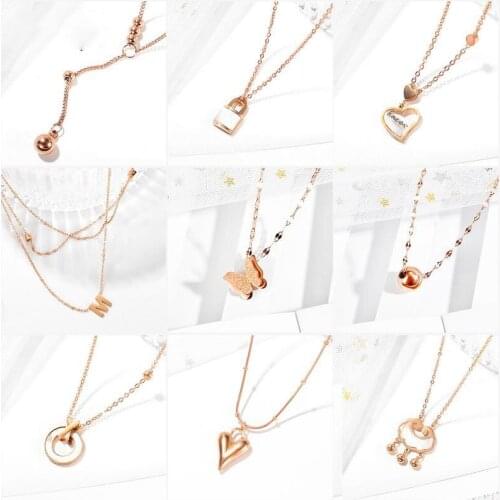 2021 Trend Female Chain Length 46cm Fashion Stainless Steel Necklace For Women Rose Gold Butterfly Love Cute Jewelry TX1722