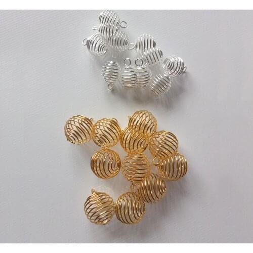 50pcs New Charms Silver Gold Charm Lantern Spring Spiral Bead Cages Pendants For Women DIY Necklace Jewelry Making Accessories