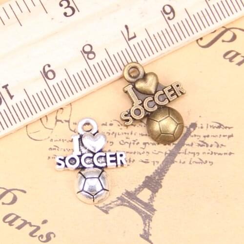 16pcs Charms I Love Soccer 20x16mm Antique Pendants,Vintage Tibetan Silver Jewelry,DIY for bracelet necklace