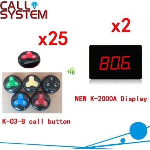 Wireless Table Buzzer Calling System Restaurant Hotel Device Guest Call Button Service Pager Set(2 display+25 call button)