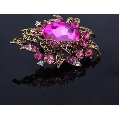 TODOX Brooch new Fashion beauty Vintage Style Crystal Rhinestones and Large Acrylic Stone Plant Brooch Pins for Women