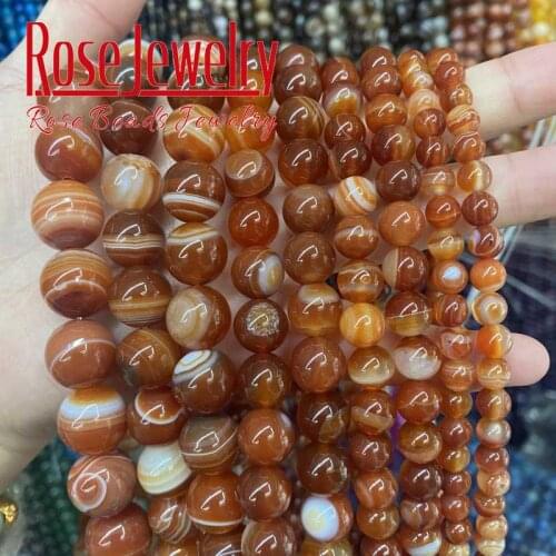 Wholesale Natural Stone Beads Red Stripes Agates Round Beads For Jewelry Making DIY Bracelet Necklace 4 6 8 10 12 14mm 15"Strand