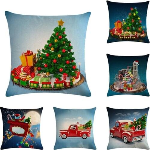 45x45cm Pillow Case Christmas Decorations For Home Snowman Car Christmas Tree Cotton Linen Cushion Cover Home Kid Gifts ZY500