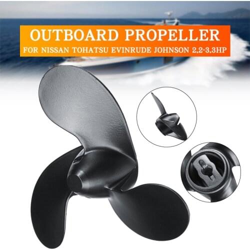 Black 3 Blades Aluminum Alloy Propeller 7.4 x 5.7 Marine Propeller 2.2-3.3HP R Rotation For Nissan Tohatsu Evinrude Johnson Part