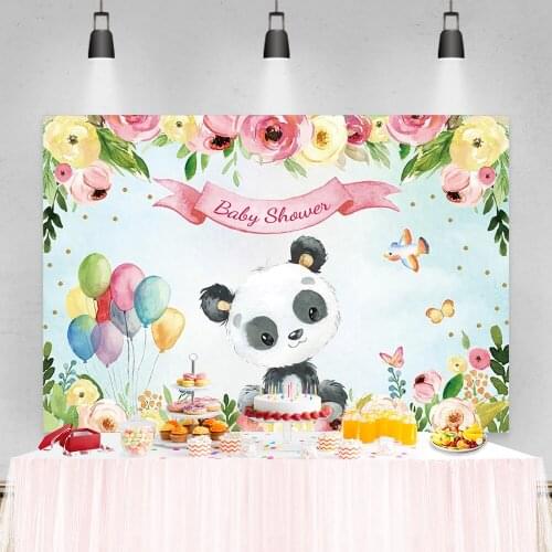 Laeacco Watercolor Leaves Flowers Balloons Panda Baby Shower Photocall Photography Backdrops Photo Backgrounds Newborn Photozone