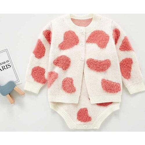 Baby Girls Clothes Set Autumn Cotton Flocking Baby Knitted Bodysuit Jumpsuit Infant Newborn Baby Knit Cardigan Kids Sweater Set