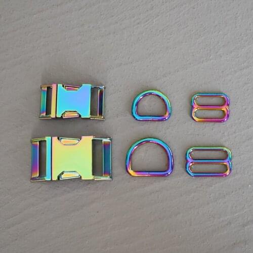 10 Sets 20/25mm Metal Colourful D Ring Belt Straps Slider Side Release Buckle Spring Hook For Dog Leash Harness Accessories