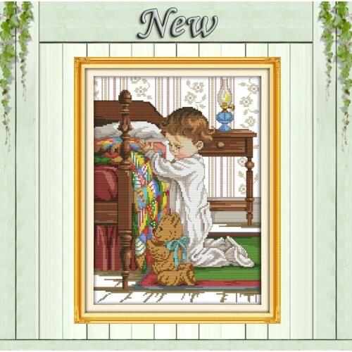 Pray beside the bed ,pattern print on fabric DMC 14CT 11CT Cross Stitch Set,embroidery needlework kit,lovely baby Home Decor DIY