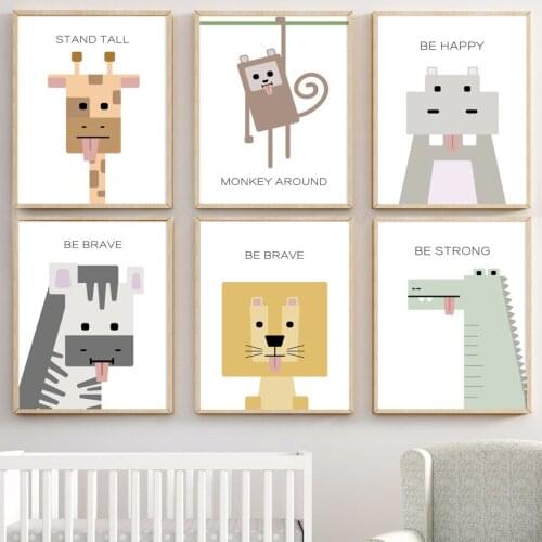 Wall Art Canvas Painting Giraffe Zebra Crocodile Hippo Monkey Lion Nordic Posters And Prints Wall Pictures Baby Kids Room Decor