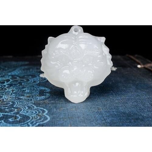 Natural White Jade Tiger head Pendant Necklace Charm Jewellery Fashion Accessories Hand-Carved Men woman Luck Amulet Gifts