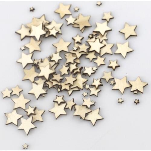 50PCS Unfinished Wooden Stars Ornaments Assorted Size Cutout Blanks Wood Pieces Star for Christmas Wedding Party DIY Crafts