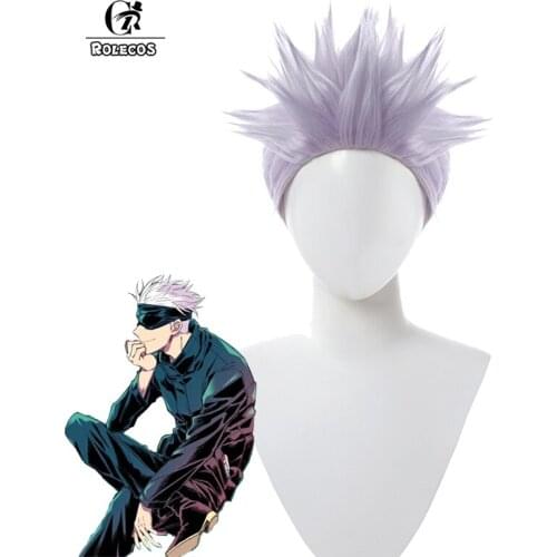 ROLECOS Gojo Satoru Cosplay Wig Anime Jujutsu Kaisen Gojo Satoru Cosplay Wig Men Headwear Short Synthetic Hair Heat Resistant