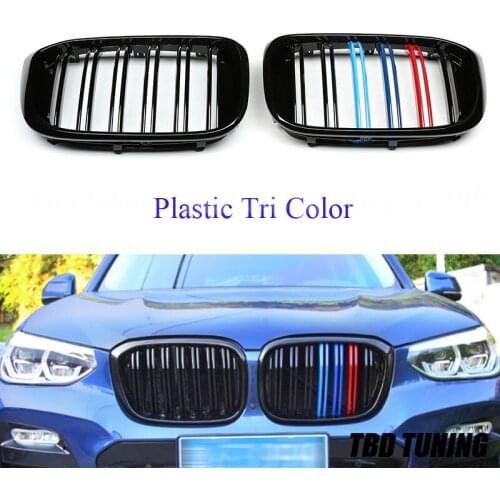 Dual Slats Front Grille For BMW X3 G01 / X4 G02 2018 2019 2020 Glossy Black&Three Color Carbon Fiber Front Grille
