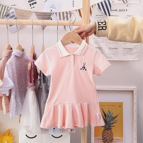 Girls dress summer 2021 childrens embroidered dress pleated skirt baby lapel short-sleeved childrens skirt ins factory direct