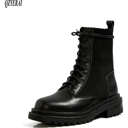 QZYERAI New winter Genuine leather Women boots motorcycle Female boots keep warm The snow boots Women shoes Size 34-39