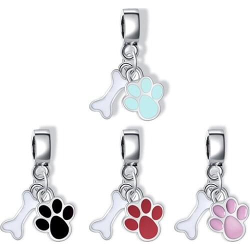 Silver Footprint Bones Pendant DIY Beads Suitable for Original Pandora Charm Bracelet Ladies Jewelry Making Gifts