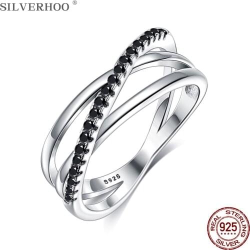 SILVERHOO 925 Sterling Silver Three Layer Rings For Women With Cubic Zirconia Luxury Ring Simple Wedding Fine Jewelry Recommend