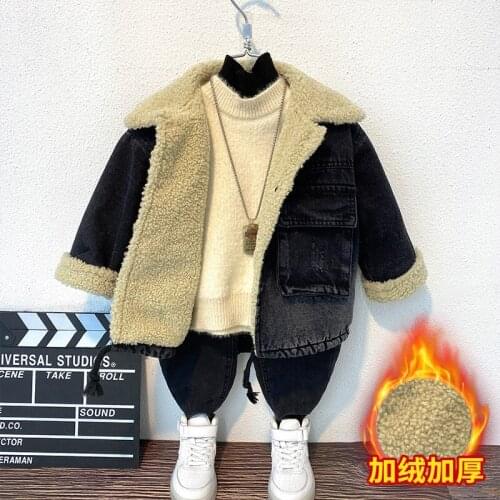 Warm Faux Fur Boys Girls Winter Jacket Fleece Thermal Kids Coat Childrens Clothing