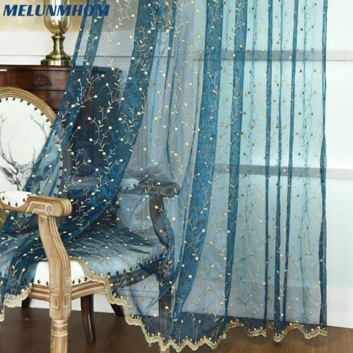 American Style Embroidered Tulle Curtains For Living Room Bedroom Organza Fabric Window Curtains For Kitchen Rideaux Voilage