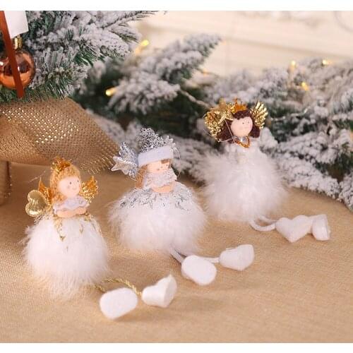 Decorations Cute White Angel Doll Plush Doll Pendant Tree Hanging Ornament Xmas New Year Kids Gift Toys