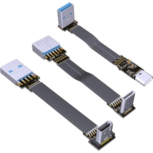USB 3.0 Type-A Male to USB3.1 Type-C Male Up/Down Angle USB Data Sync & Charge FPV Flat Cable type c Cord Connector adapter FPC