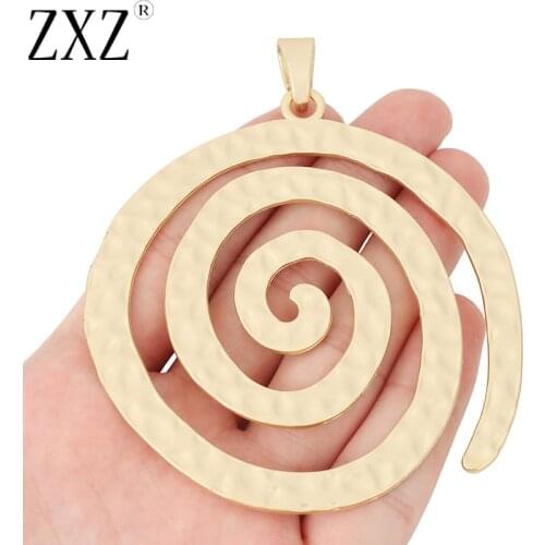 ZXZ 1 Piece Matte Gold Large Hammered Vortex Swirl Spiral Charms Pendants for Necklace Jewelry Making Findings 98x78mm