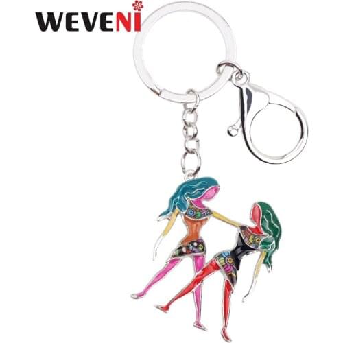 WEVENI Enamel Star Lucky Zodiac Gemini Key Chain Women Keyrings Gift Holder Pendant Car key Wallet Halcyone Gifts Jewelry 2018