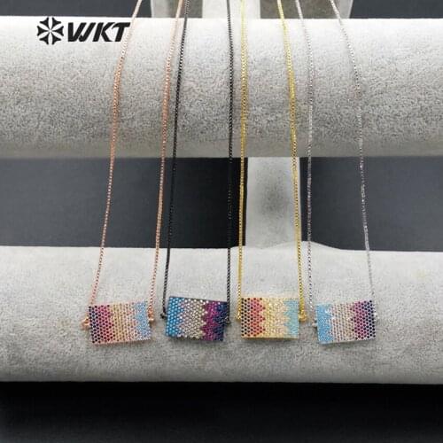 WT-MN003 Wholesale Custom Sine Waveform Cubic Zircon Connector Necklace Fashion Jewelry With Gold trim The New Rainbow Color