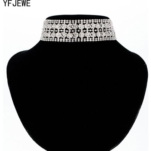 YFJEWE Women Full Rhinestone Pendant Jewelry Collar Necklace Double Flowers Line Wedding Clavicle Necklaces Choker Necklace N360