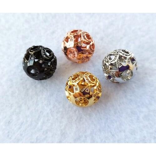 5 Pcs Handmade Jewelry Big Hole Hollow CZ Zirconia Round ball Beads connector for Making DIY Bracelet Necklace Jewelry CT494