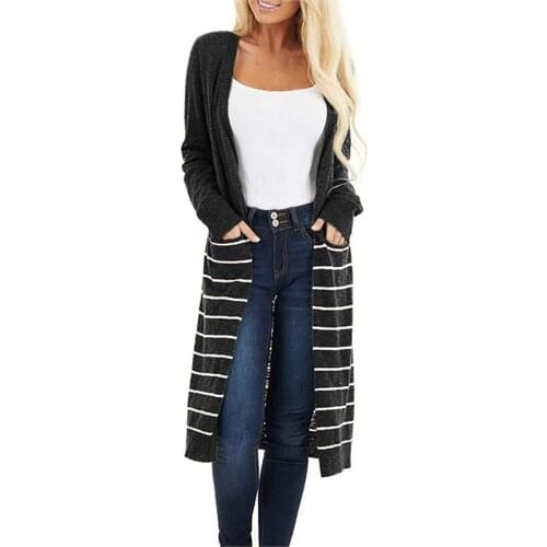 Oversized Long Cardigan For Women Striped Print Long Sleeve Cardigan With Pockets Outwear Casual Cardigan casaco feminino