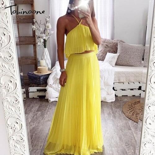 Tobinoone Club Outfits Women Two Piece Set Halter Sexy Night Club Outfits Party 2 Piece Set Spring Summer 2 piece matching Sets