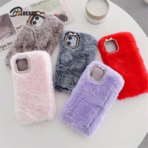 Winter Fluffy Plush Phone Case For iPhone 11 Pro Max XS Max 12 Mini XR X 6 6s 7 8 Plus SE 2020 Cute Candy Color Warm Back Cover