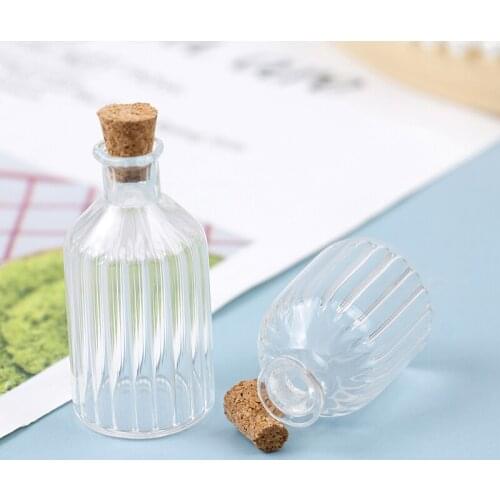 1Pc 1:12 Dollhouse Miniature Stripe Glass Bottle Cork Cover Tiny Jar Vials Model Doll Toy Dollhouse Accessories
