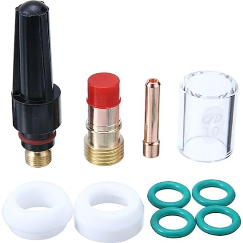 9pcs #10 Pyrex Glass Cup + Collets Body Stubby Gas Lens Insulator with O-rings Kit Set For WP-17/18/26 3/32" Tig Welding Torches