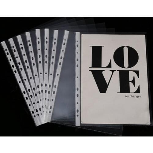 100PCS A4 Size Multipurpose 11-Hole Loose Leaf Clear Files Paper Folder PVC Documents Sheet Page Protectors