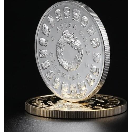 2pcs/lot The Maya Silver Gold Plated Coin Mexico Mayan Prophecy Calendar Souvenir Coin Vintage Polish Coin Collectible Gifts