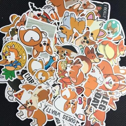 50 PCS Corgi dogs Stickers Doodling Travel DIY Stickers On The Car Motorcycle Luggage Laptop Bike Scooter