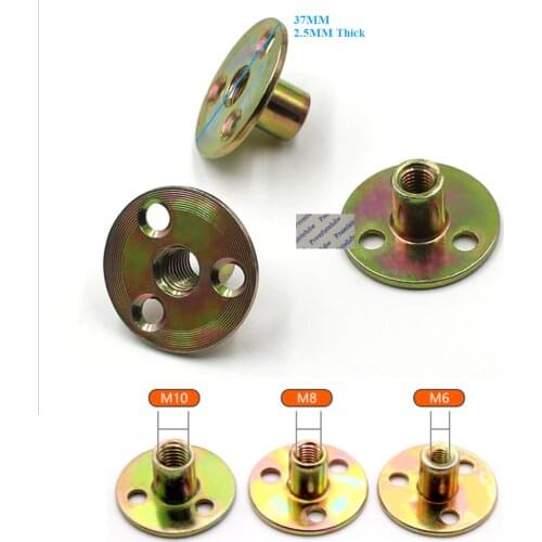 50Pcs Screw On T Tee Nut Connecting Flange Disc With M6 M8 M10 Retaining Nut For Sofa Couch Table Bed Furniture Leg Connector