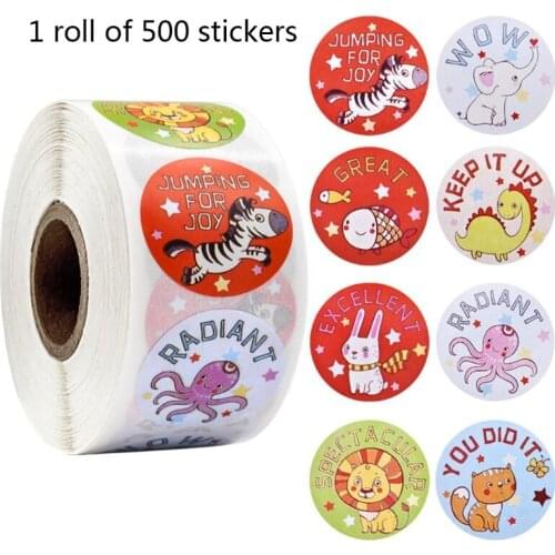 500Pcs Reward Stickers Cartoon Animal Students Motivation Encouragement Sticker