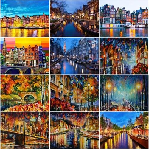 5d Diy Diamond Painting Amsterdam Nature Scenic house Cross Stitch full Embroidery Diamond Pattern Needlework 3d Diamond Mosaic