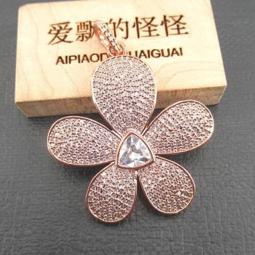 APDGG 35x48mm Flower Vintage Rose Gold plated cubic zircon CZ Paved Connector Charms necklace pendant Jewelry DIY