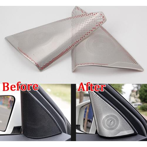 BBQ@FUKA 2pcs Stain Car Front Door Pillar Stereo Speaker Frame Cover Trim For Mercedes Benz C class W204 2009-2014 Accessories