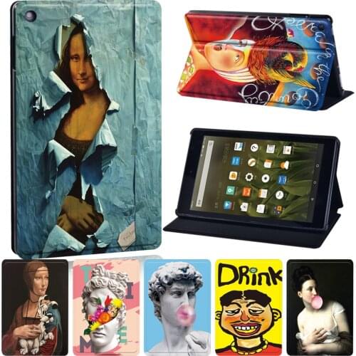 Tablet Case for Amazon Fire HD 8 Plus 2020/Fire 7/HD 8/HD 10 Nti -cratch Funny Painting Leather Stand Cover Case + Free Stylus