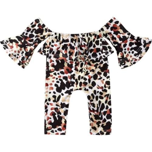 Baby Romper 1-4Y Infant Baby Girls Leopard Print Trumpet Sleeve One Shoulder Romper Clothes Tops