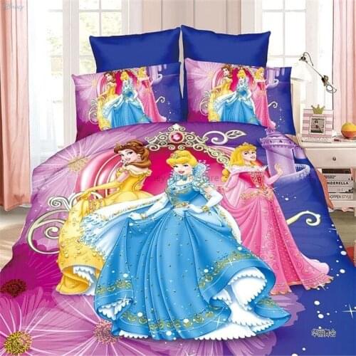 Girls Disney Cinderella Belle Aurora Princess Duvet Cover Bed Sheet Pillowcase Frozen Anna Elsa Kids Bedding Sets Twin Full Size