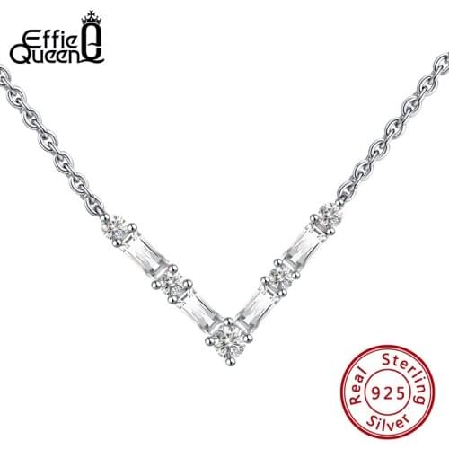 Effie Queen Shining Elegant Wedding Pendant Necklaces 925 Silver with V Shape AAAA Zircon for Female Jewelry Party Gift BN208