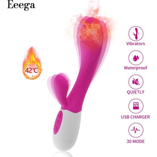 G Spot Dildo Rabbit Vibrator for Women Heating Dual Vibration Silicone Vagina Clitoris Massager Female Masturbator Sex Toys